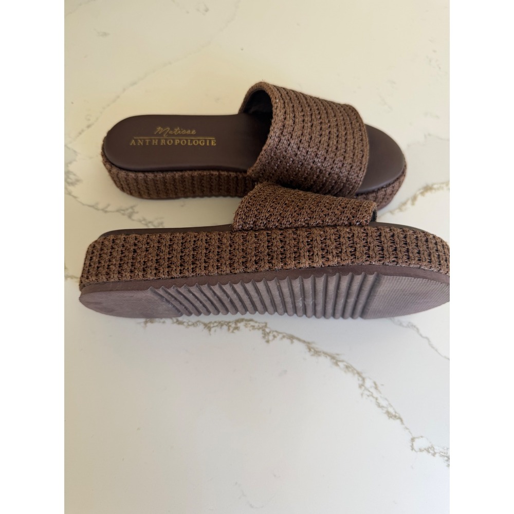 Matisse Anthropologie Brown Woven Raffia Platform Slide Sandals Womens - Picture 6 of 7